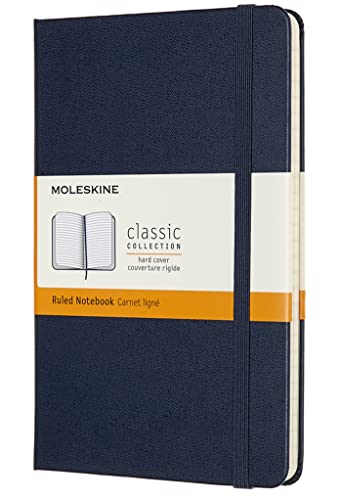 Moleskine - Cuaderno Clásico con Hojas Rayadas, Tapa Dura y Cierre Elástico, Color Azul Zafiro, Tamaño Medio 11.5 x 18 cm, 208 Hojas