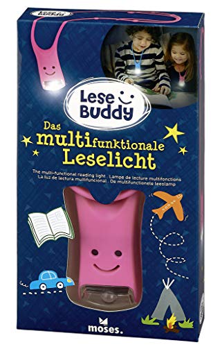 moses. Lese Buddy – Luz de lectura para niños | Lámpara de lectura multifuncional en rosa | Linterna para colgar, silicona