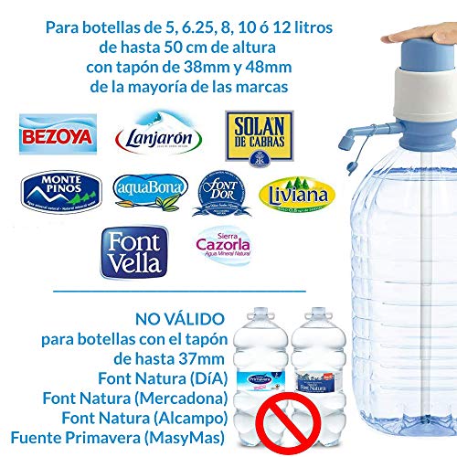 MovilCom® - Dispensador Agua para garrafas | Dosificador Agua garrafas Compatible con Botellas (Pet) de 2,5, 3, 5, 6, 8, 10 y 12 litros | para Botellas con el tapón diámetro 38mm y 48mm