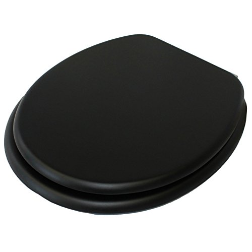 MSV 140342 - Asiento de inodoro con sujeción de acero inoxidable (madera DM, 42,5 x 36,5 x 1,6 cm), color negro