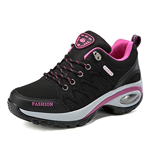 Mujer Adelgazar Zapatos Sneakers para Caminar Zapatillas Aptitud Cuña Plataforma Zapatos（38,7 Negro