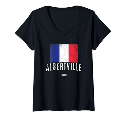 Mujer Albertville Francia | FR Ciudad Bandera, Drapeau Français - Camiseta Cuello V
