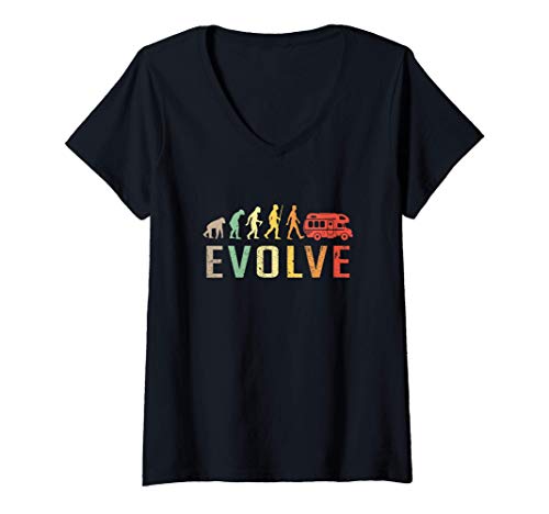 Mujer caravaning Evolution Vintage Funny Design Camiseta Cuello V