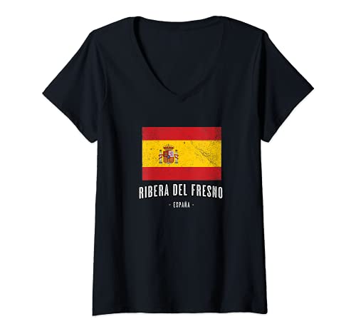 Mujer Ribera del Fresno España | Souvenir - Ciudad - Bandera - Camiseta Cuello V