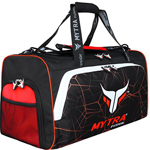 Mytra Fusion Kit Bag Gym Fitness Workout Gear Bag, MMA, Boxing Gear Bag, Holdall Training Gear Travel Bag (Red Black)