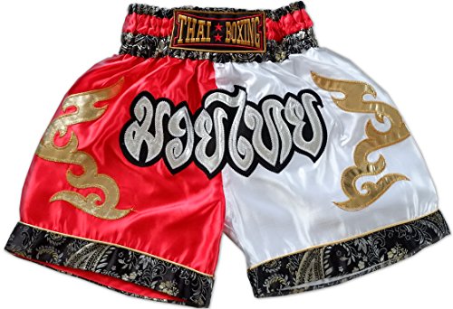 Nakarad Pantalones Cortos de Muay Thai para niños (2-10Años) (Rojo/Blanco, S(7-8Años))