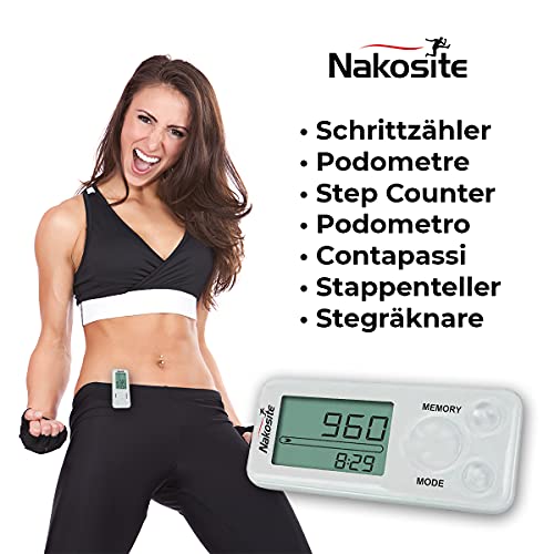 Nakosite PEDI2433-NVW – Mejor Podometro 3D Cuenta Pasos para Mujer Hombre o niño, Contador de Pasos y calorias, Distancia, Clip, Correa. Sin Bluetooth