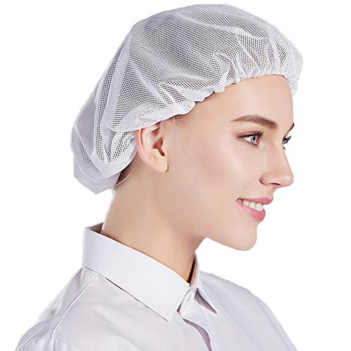 Nanxson 5pcs Unisex Mob Caps Malla Taller industrial Trabajo de protección Sombreros de cocina elásticos Red para el cabello CF9023 (Blanco (paquete de 5), L)