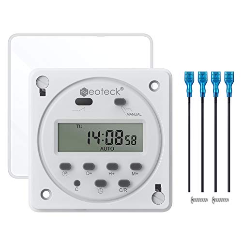 Neoteck 12V 16A Temporizador Programable Digital Electronico LCD Time Relay Switch para Farola, Calentador de Agua, Luces Publicitarias, Cajas Eléctricas, Bombas de Drenaje, Cargadores