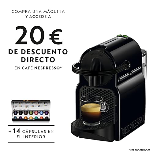 Nespresso De'Longhi Inissia EN80.B - Cafetera monodosis de cápsulas Nespresso, 19 bares, apagado automático, color negro, Incluye pack de bienvenida con 14 cápsulas