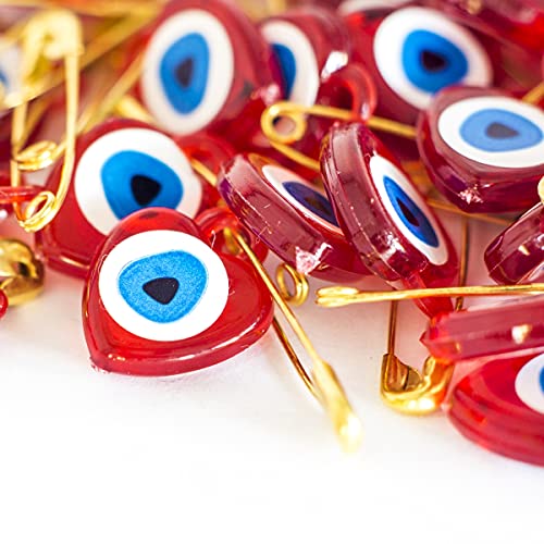Nev Nazar Boncuk Evil Eye - Imperdibles de la suerte con ojo turco, 100 unidades, color rojo
