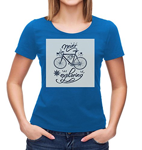 Never Stop Exploring T-Shirt | Traveler T-Shirt | Smart | Motivation | Good Vibes T-Shirt | Dreamer tee | Inspirational Woman t-Shirt Blue XX-Large