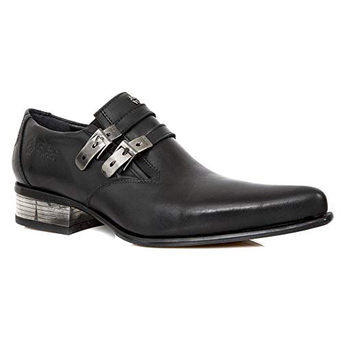 NEW ROCK Zapatos hombre negro piel en punta caballero Black Shoes Man Leather (numeric_46)