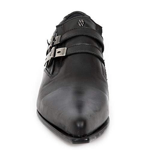 NEW ROCK Zapatos hombre negro piel en punta caballero Black Shoes Man Leather (numeric_46)