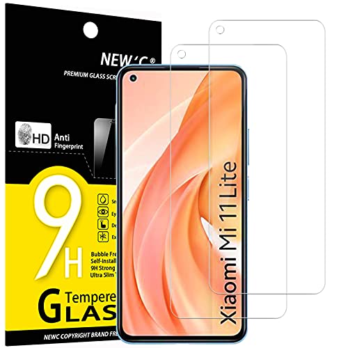NEW'C 2 Unidades, Protector de Pantalla para Xiaomi Mi 11 Lite/Mi 11 Lite 5G, Antiarañazos, Antihuellas, Sin Burbujas, Dureza 9H, 0.33 mm Ultra Transparente, Vidrio Templado Ultra Resistente