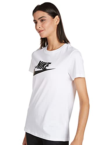 NIKE W NSW tee ESSNTL Icon Futura Camiseta de Manga Corta, Mujer, Blanco (White/Black), M