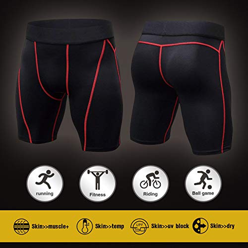 Niksa Mallas Cortas Running Hombre Pantalones Cortos de Compresión para Deporte, Fitness, Gym Negro Rojo XL