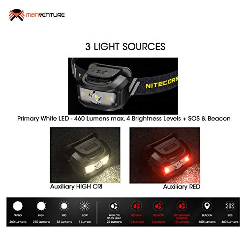 Nitecore NU35 Linterna Frontal Recargable - Híbrido De Doble Potencia - LED 460 Lumenes - IP66 Impermeable/Linterna Frontal Luz Roja ([ Negro ])