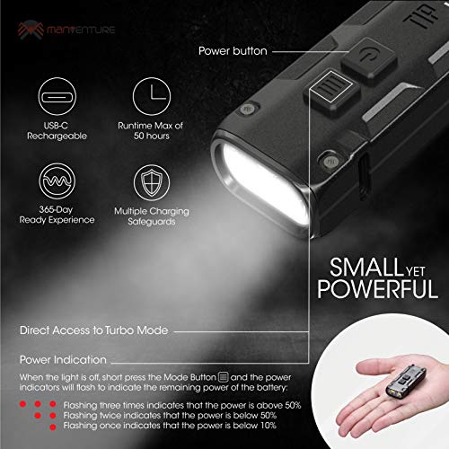 NITECORE TIP SE Mini Linterna Llavero Recargable USB-C 700 Lumenes LED 4 Modos Linterna de bolsillo Impermeable IP54 ([ NEGRO ])