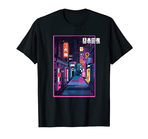 Noches japonesas Pixel Artes de Japón Calle Kanji y Neones Camiseta