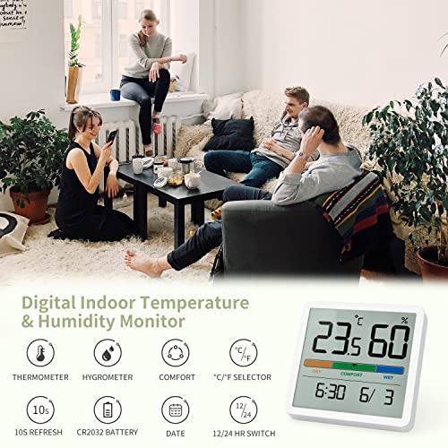 NOKLEAD Termómetro interior del higrómetro, termómetro digital de escritorio con monitor de temperatura y humedad, termómetro de (Blanco)