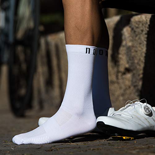 NORTEI Calcetines para Ciclismo, MTB y Running de Caña Alta para Hombre y Mujer – Infinity White (L (43-45))