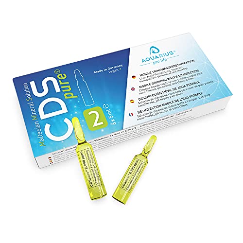 Nuevo: AQUARIUS pro life ® - CDSpure 6x5ml - solución de dióxido de Cloro I Nano-filtrada y ultrapura I Vida útil 5 años sin refrigeración I 2990ppm Gotas de CDS I Solución de dióxido de Cloro