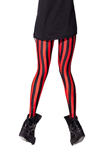 Nuofengkudu Mujer Estampados Leggins Largos Elasticos Talle Alto Lisos Fiesta Mallas Deporte Elegantes Hippie Transpirable Slim Fit Yoga Pantalones (Rojo Raya,Talla única)
