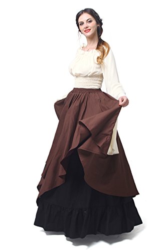 Nuoqi Mujeres Renacimiento Medieval Victoriana Reina Traje De Hombro Partido Vestido Top y Falda (M, GC229A-NI)