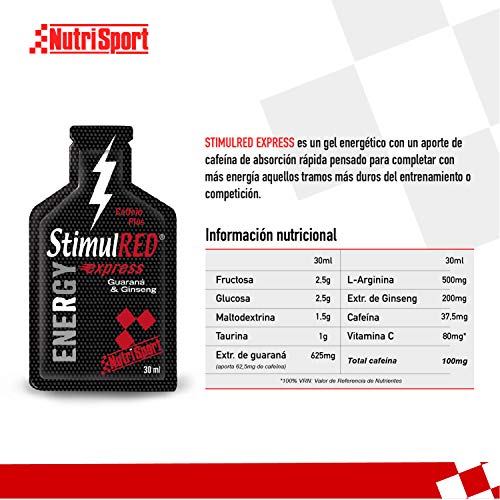 Nutrisport - StimulRed Express Gel Energético, Cafeína, L-Arginina, Ginseng, Vitamina C, 30 ml