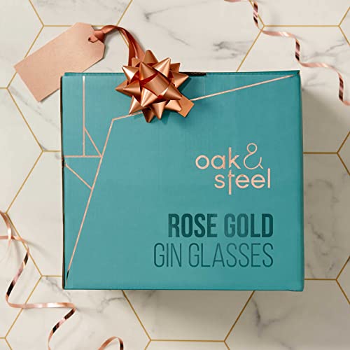 Oak & Steel - 4 Copas Gin Tonic de Globo Acero Inoxidable de Calidad Superior en Color Oro Rosa - 700ml / Ideales para Eventos Sociales y Fiestas