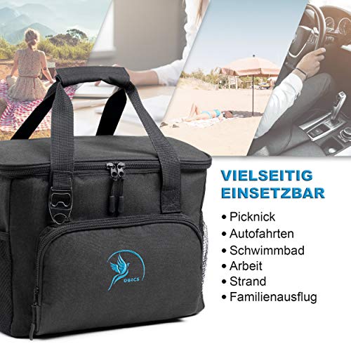 Obics Nevera portatil 20 litros Negra Bolsa Congeladora Pequeña para Viajes, Bolsa Picnic con Batería Frigorífica y Compartimentos, Bolsa Térmica de Comida para Bicicleta Bolsa Frigorífica Aislada