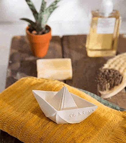Oli & Carol - Juguete Baño de Caucho Natural, Barco Origami, Blanco, 11 cm