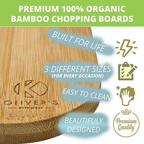 Oliver’s Kitchen – 3 x Set de Tablas de Madera Para Cortar – Diferentes Tamaños Para Cada Ocasión – Duraderas y Resistentes – Tablas de Cortar de Bambú Orgánico 100% Natural – Fácil de Limpiar