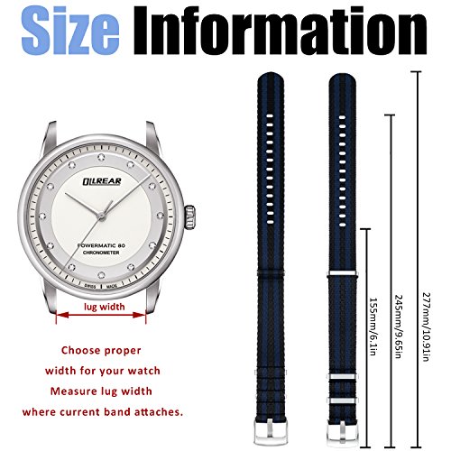 OLLREAR Nylon Correa Reloj Lienzo Correa Relojes - 15 Colors & 2 Sizes - 20mm, 22mm (20mm, Black&Blue)