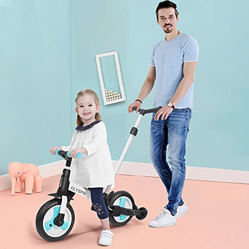 OLYSPM 4 en 1 Triciclo Plegable,Cuerpo de Carro agrandado,Bicicleta sin Pedales para Niños,Bicicleta para Niños Pequeños para Niños de 1 a 6 Años（Azul Claro）