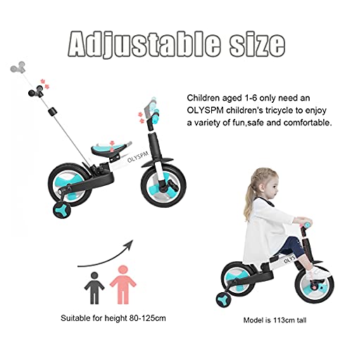 OLYSPM 4 en 1 Triciclo Plegable,Cuerpo de Carro agrandado,Bicicleta sin Pedales para Niños,Bicicleta para Niños Pequeños para Niños de 1 a 6 Años（Azul Claro）