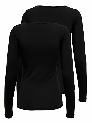 Only ONLLIVELOVE Life L/S Oneck Top 2PACK JRS Camiseta, Negro/Negro, M para Mujer