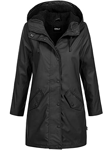 ONLY Women's Onlsally Raincoat OTW Noos Rain Jacket, Schwarz (Black/Detail:BLACK TEDDY), S