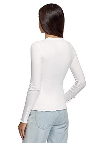 oodji Ultra Mujer Camiseta Texturizada de Manga Larga, Blanco, ES 42 / L