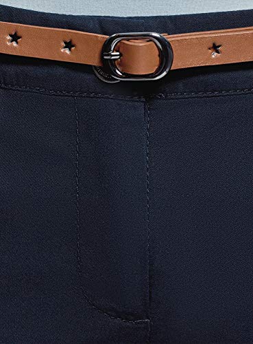 oodji Ultra Mujer Pantalones Chinos con Cinturón, Azul, DE 36 / EU 38 / S