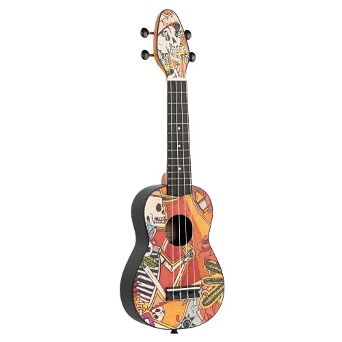 Ortega Guitars Ukelele Soprano - Keiki K2 con diseño de Esqueleto - incluye afinador, 5 puas de grosor medio y funda estilo bolsa con cuerdas con logo Keiki - madera de Kauri, K2-EM