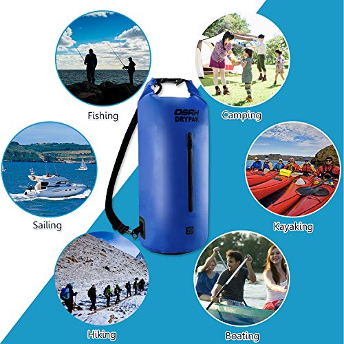 OSAH DRYPAK Premium Bolsa Estanca Seca Impermeable 5L 10L 15L 20L 30L para Kayak Barco Pesca Rafting Playa Acampar Natación Deriva (Azul Oscuro, 5L)