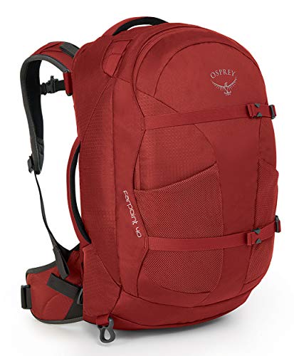 Osprey Farpoint 40 Men'S Travel Pack - Jasper Red (M/L) + Ultralight Raincover For 30 - 50L Packs (M)