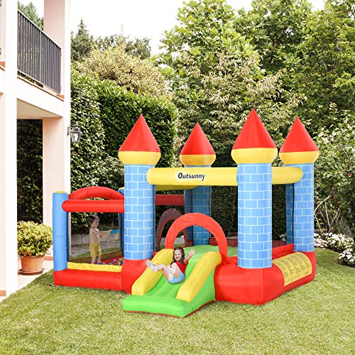 Outsunny Castillo Hinchable Infantil con Tobogán Cama de Salto Inflador y Bolsa de Transporte para Interior y Exterior 280x260x210 cm Multicolor