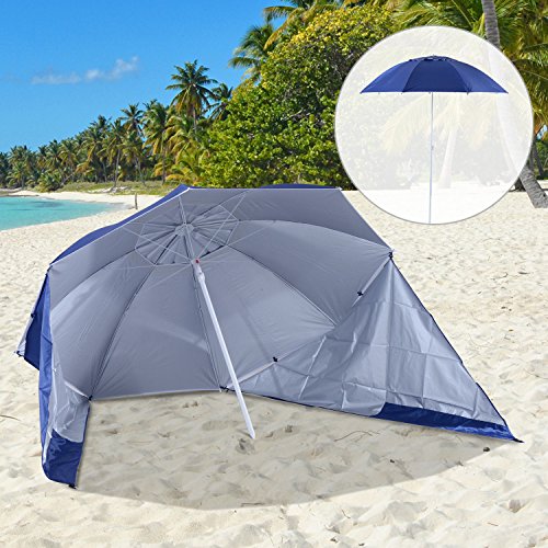 Outsunny Sombrilla de Playa con Paneles Laterales Tipo Tienda Parasol para Protección de Rayos UV Φ210x222cm Azul