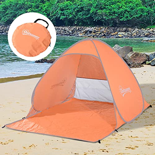 Outsunny Tienda de Campaña Pop-Up Instantánea y Portátil con Ventanas Tipo Refugio para Playa Picnic y Camping con Protección Solar UV (Naranja)