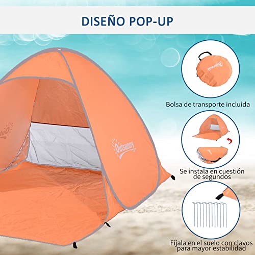 Outsunny Tienda de Campaña Pop-Up Instantánea y Portátil con Ventanas Tipo Refugio para Playa Picnic y Camping con Protección Solar UV (Naranja)