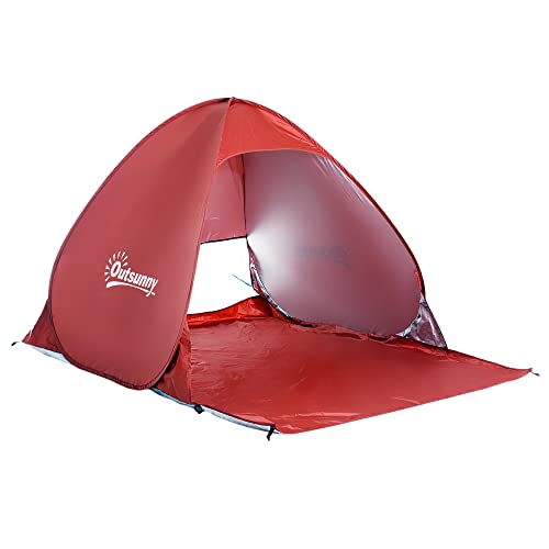 Outsunny Tienda de Campaña Pop-Up Instantánea y Portátil con Ventanas Tipo Refugio para Playa Picnic y Camping con Protección Solar UV (Rojo)