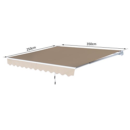 Outsunny Toldo Manual Plegable de Aluminio Toldo Balcón Patio Terraza con Manivela Resistente al Agua Protección Solar UV para Jardín Exterior 3.5x2.5m Aluminio Acero Tela de Poliéster